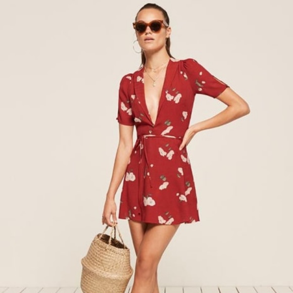 red floral mini dress